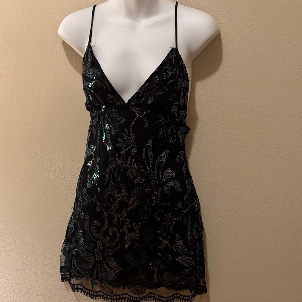 Lucy in the Sky Black Sequin Lace Slip